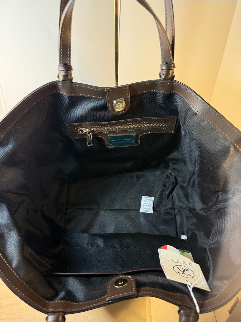 Striped Woven Tote with Dark Brown Leather Trim - Picture 3 of 5